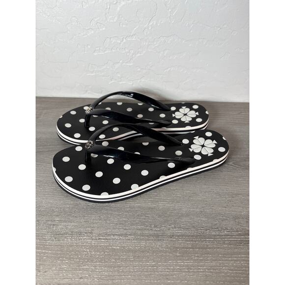 KATE SPADE NEW YORK Flyaway Polka Dot Flip Flops SANDAL Size 6 Black Cream NEW - Picture 2 of 7